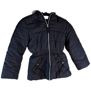 Protection System Puffer Coat Jacket Girls 7 / 8 Black Faux Fur Hooded Full Zip